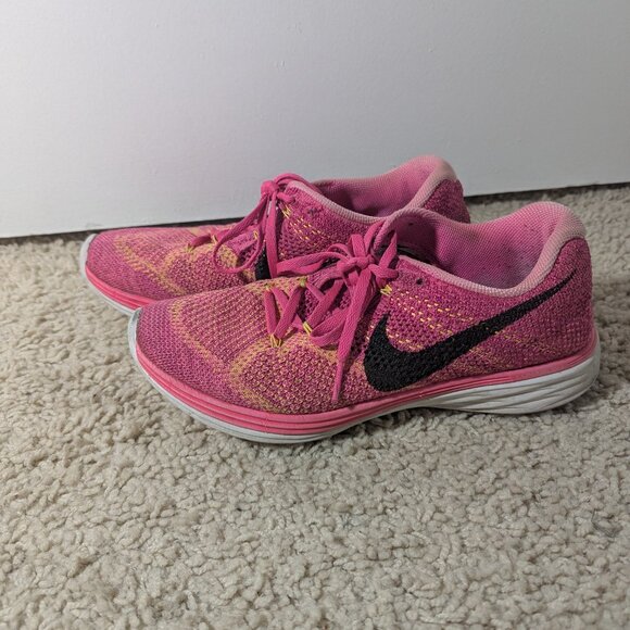 Nike Flyknit Lunar 3 Pink Blast heavy wear Size 10 - Picture 2 of 7